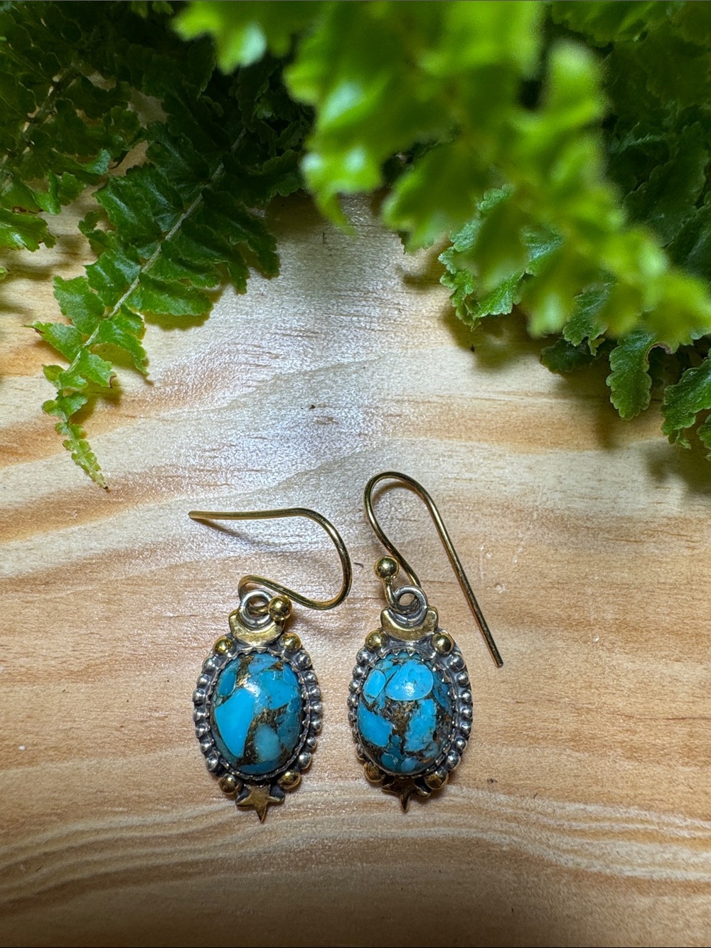 Sundance Turquoise Oval Drop Earrings with Antique Gold Accents